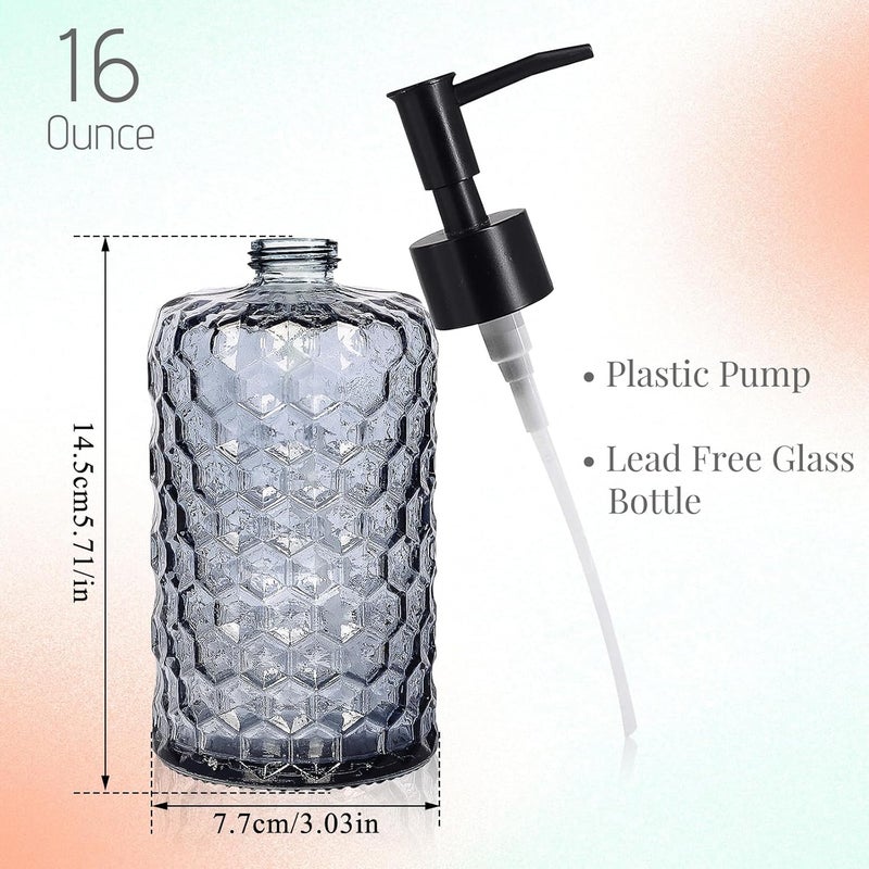 Ulable Clear Charcoal Blue Glass Soap Dispenser with Pump, 16oz Honeycombed Design Hand Soap Dispenser, Refillable Lotion & Dish for Dishwashing Liquid, Lotion - Image 2